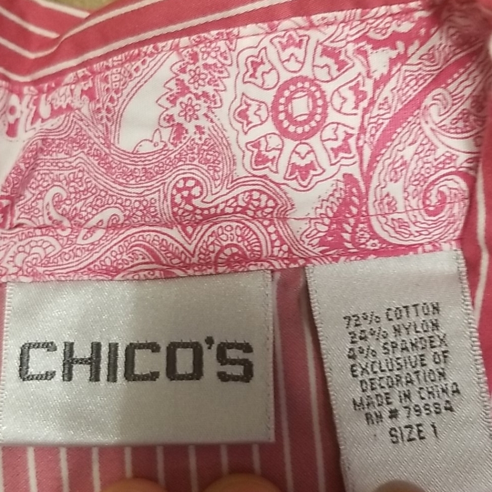 CHICO: SIZE 1, PINK/WHITE STRIPED BUTTON DOWN - Picture 2 of 2